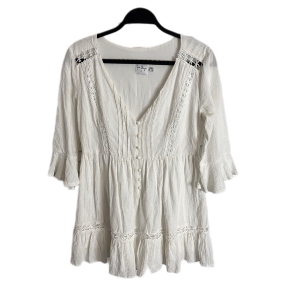 Princess Polly Women’s SZ 8 White Mini Dress w/Floaral Cut Detail 3/4 Sleeve - Picture 4 of 11